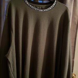 Olive Green Long Sleeve Top with Logo Neckline